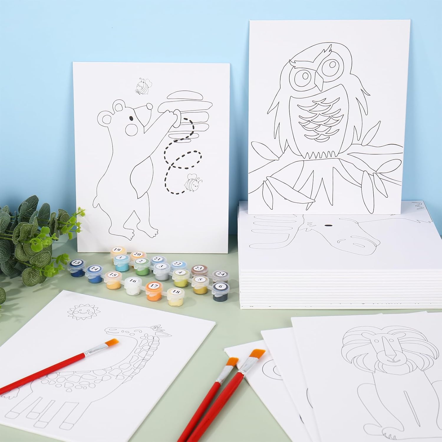 FYSUIMU 20Pcs Pre Drawn Canvas for Painting for Boys Girls Animal Pre Printed Canvas with Pictures to Paint Gift for Kids Beginners Students DIY Paint Art Supplies, 8 x 10 Inch