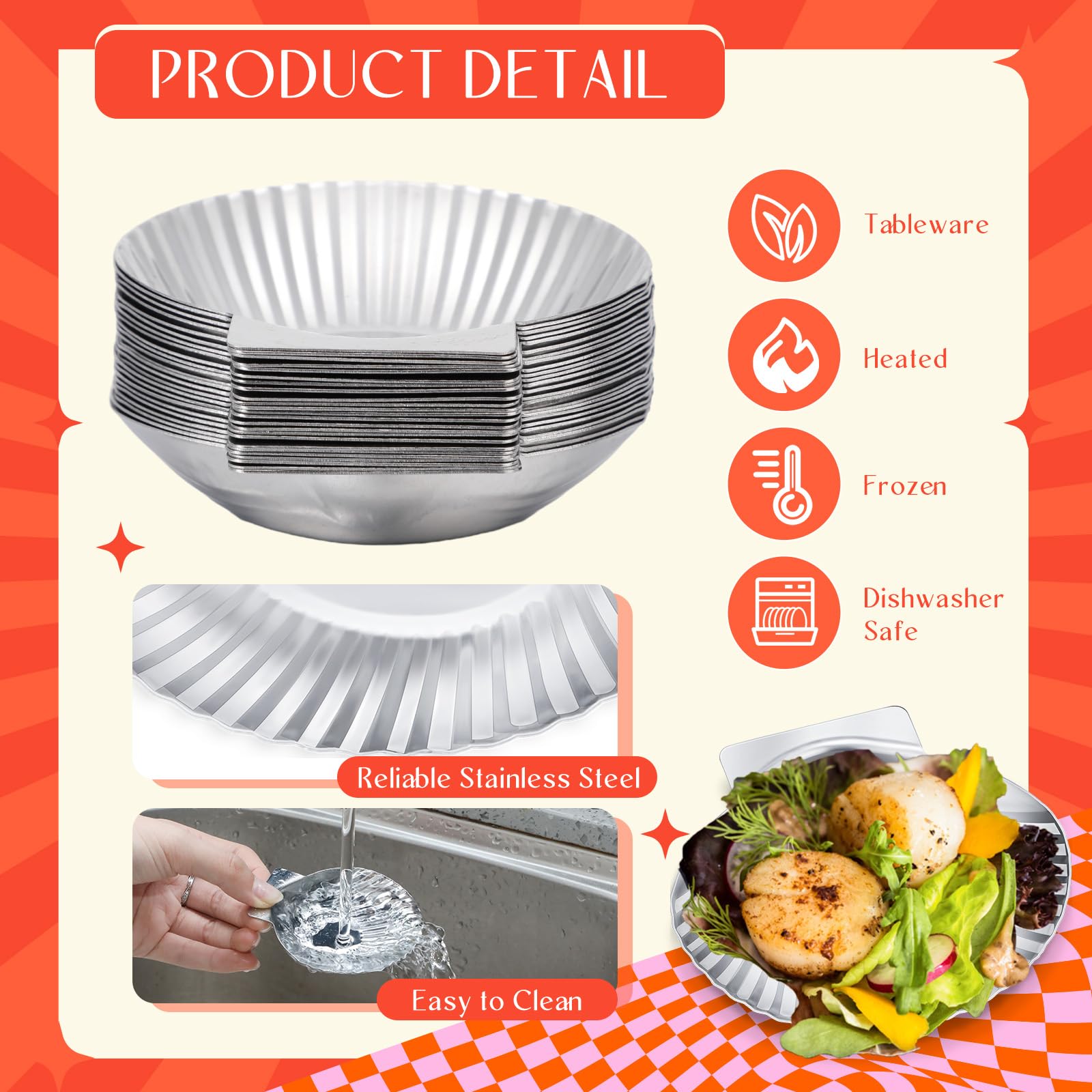 Baderke Grillbare Muscheln, Edelstahl, wiederverwendbar, Allzweck, Grillbar, große Jakobsmuschelschalen, Backform für Austern, gebackene Muscheln, Muscheln, Meeresfrüchte, 8,1 cm, 100 Stück