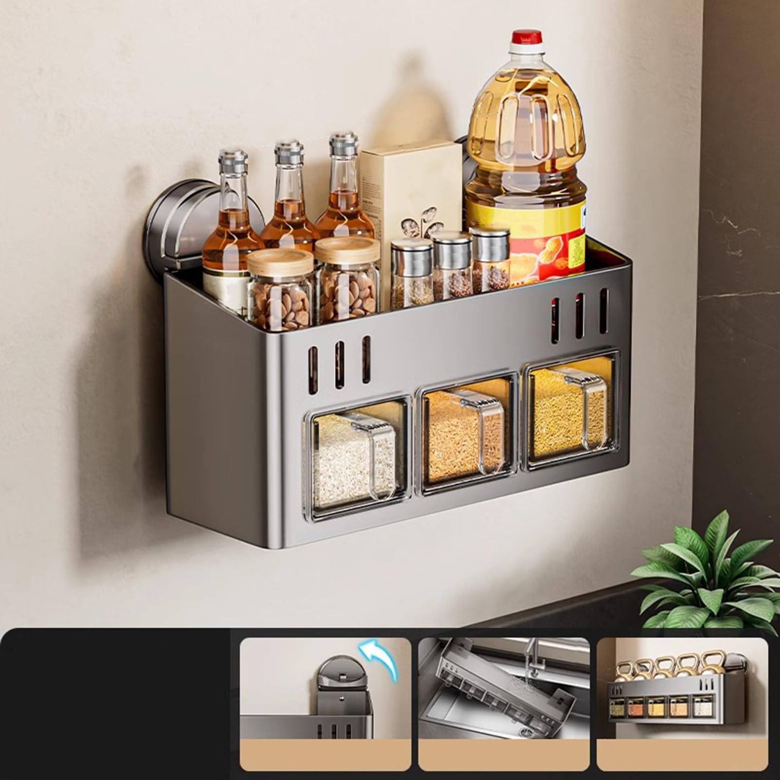 Solución de almacenamiento de especias | Estante de condimentos de doble capa | Impermeable de doble capa inoxidable con compartimento de almacenamiento cerrado para montaje en pared Gabinete de