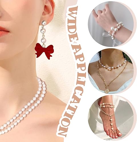 Miniatura 5 de TOAOB - 1400 cuentas de perlas blancas de 0.157 a 0.472 pulgadas, cuentas sueltas redondas de perlas de imitación con agujeros para decoración del