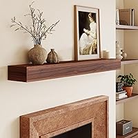 Vista 18 de Mantel de chimenea de 60 pulgadas, estante de madera maciza con soportes ocultos, estantes flotantes para decoración de pared, dormitorio, TV, sala
