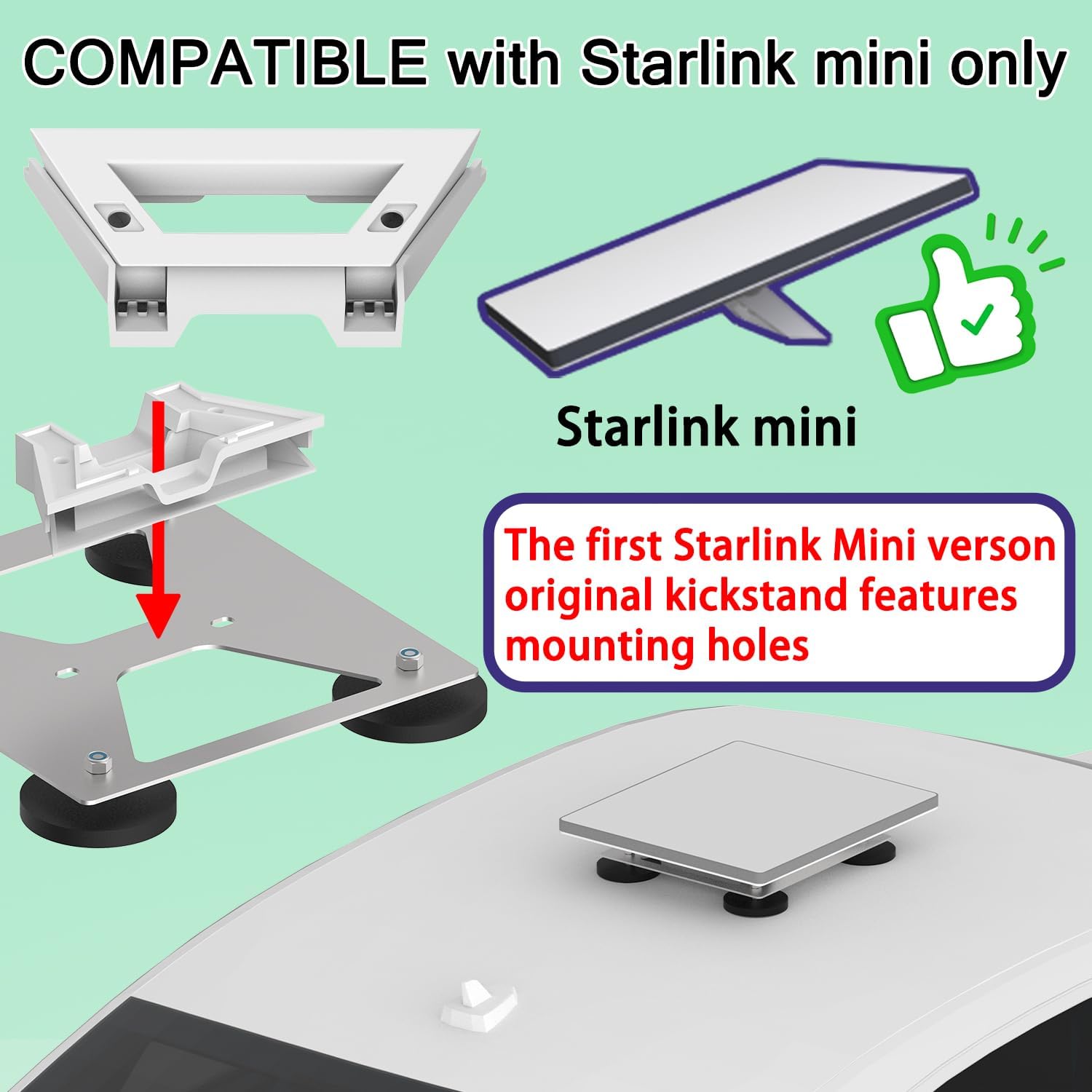 265 Pounds Starlink Mini Car Roof Magnet Mount, Starlink Mini Magnetic Mount, Suitable for Cars, Pickups, RVs and Trucks. (use with The 2024 Version Starlink mini Original Kickstand with Two Hole)