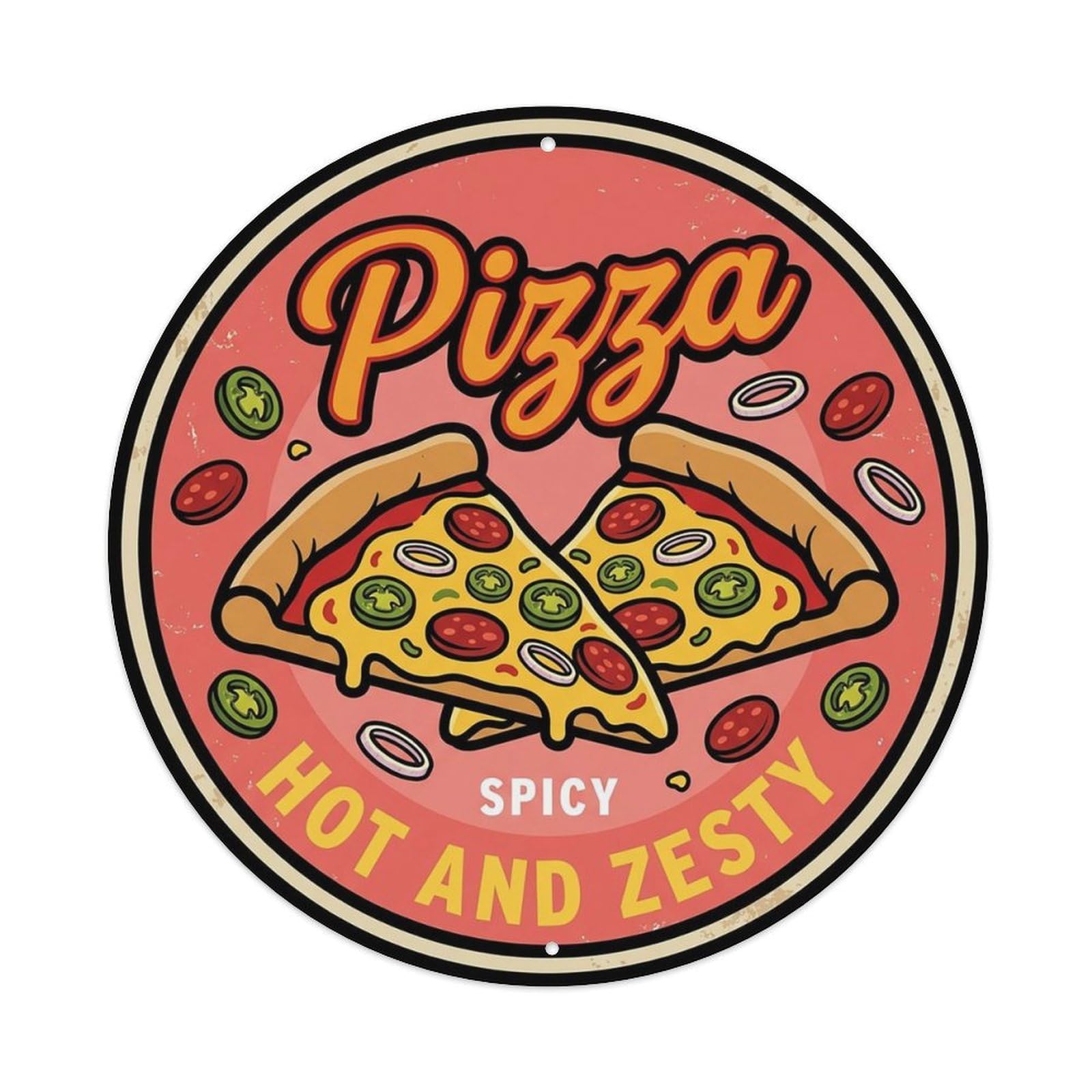 Cwbufd Vintage Style Vintage Pizza Slice Italian Traditional Cuisine Jalapeno Vintage Metal Tin Sign Plaque Wall Decor For Cafe, Club Bar, Office, Garden Metal Poster 8X8inch