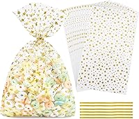 Vista 11 de 100 bolsas de celofán, bolsas de celofán transparente de 4 x 6 pulgadas, 100 lazos giratorios, para envolver regalos, embalaje de dulces, postres