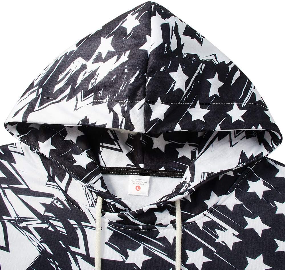 Ahegao Unisex Adult Fleece Hoodie Jackets Funny Design Black and White 3D Digital Printed Patriotic Long Sleeve Warm Hooded Sweatshirts with Big Pocket for 80s Womens Man Winter Casual Outfits M