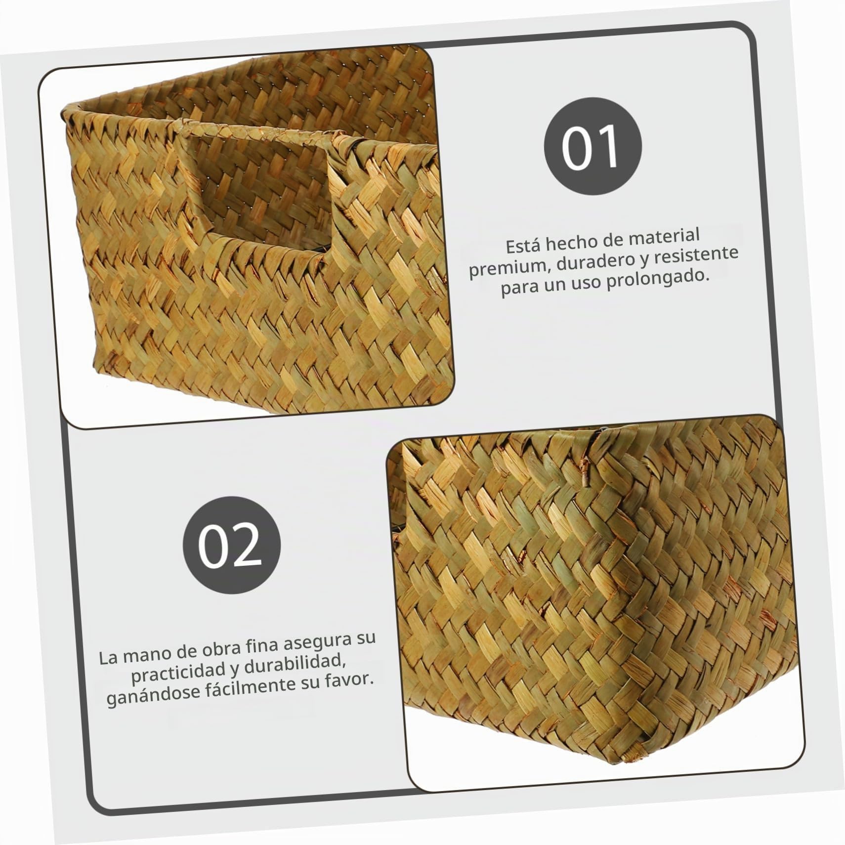 Angoily Cesta de Almacenamiento de Mimbre Grande con Asas Contenedor Organizador Rectangular de Cesta de Almacenamiento de Algas Tejida a Mano Retro Caja para Artículos