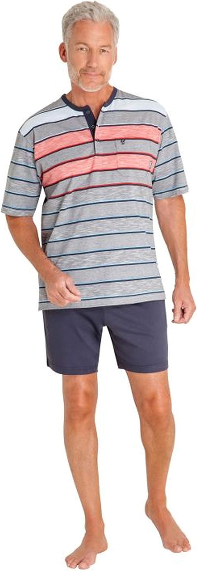 Hajo Men's Short Pyjamas - Climate Comfort - with Crew Neck and Button Placket