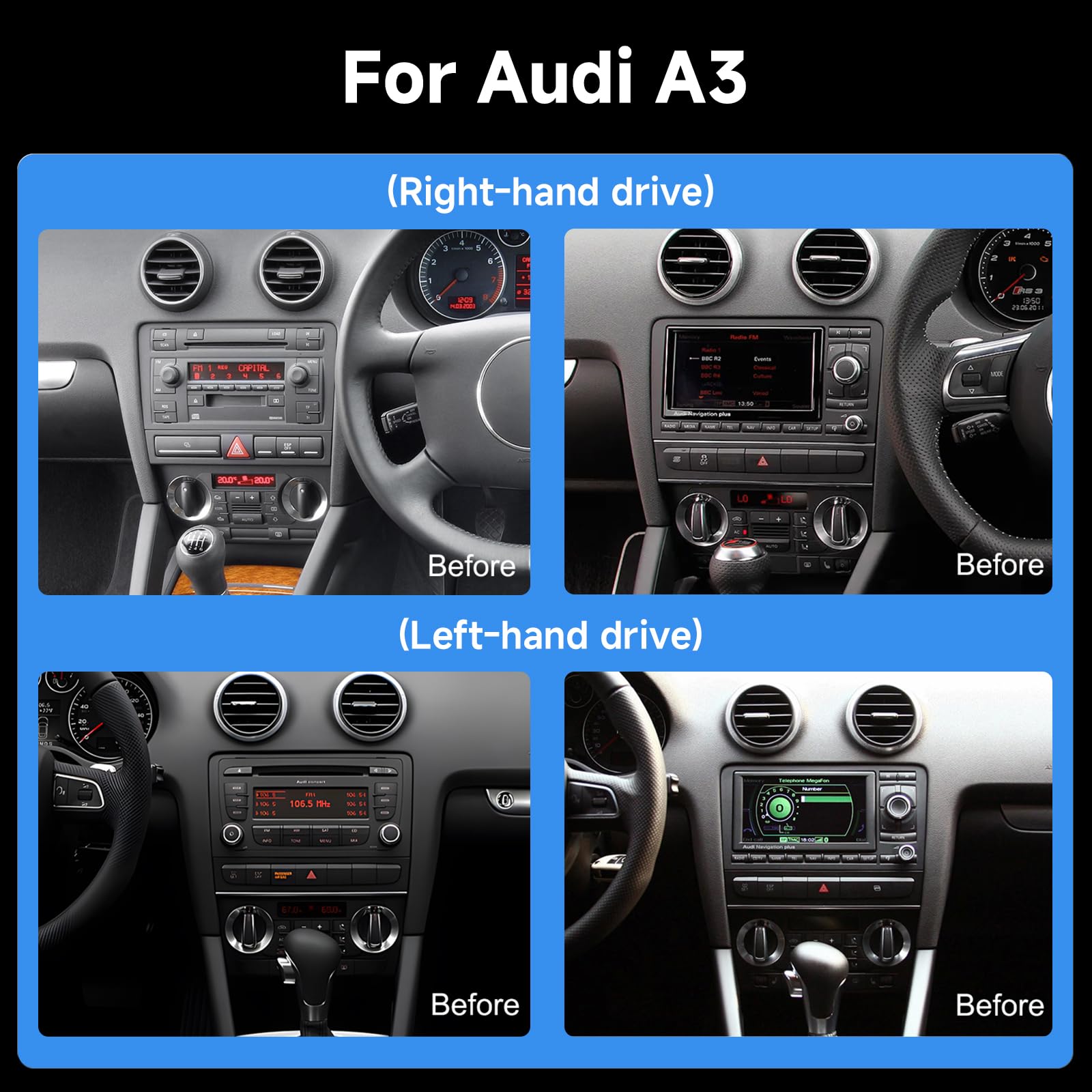 Hodozzy 2G+64G Radio para Audi A3 2003-2013/S3 8P 2006-2012/RS3 2011-2012 con Carplay Android Auto Inalámbrico, Reproductor 9 Pulgadas Pantalla Táctil Radio Coche GPS Bluetooth WiFi FM/RDS Cámara