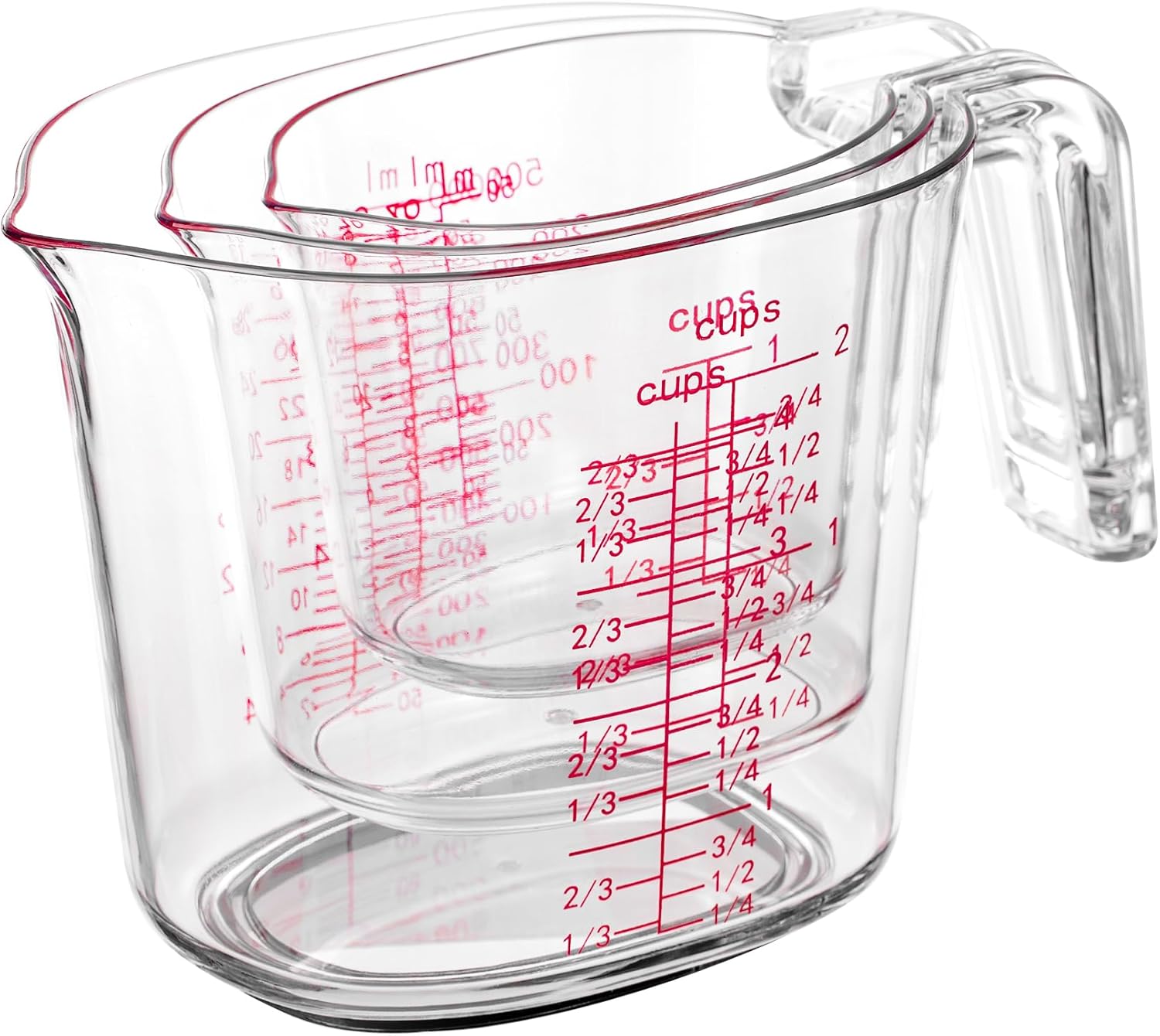 Set de 3 vasos medidores apilables de plástico transparente miniatura 1