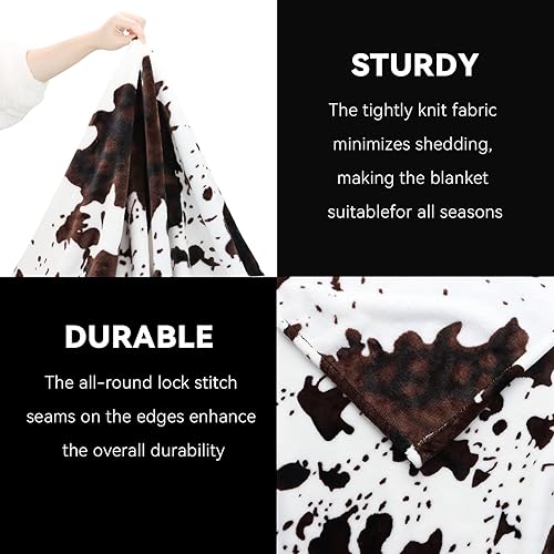 Miniatura 6 de GEULAY Manta con estampado de vaca manta de franela de forro polar manta ligera y acogedora con estampado de vaca para decoración de habitación ropa