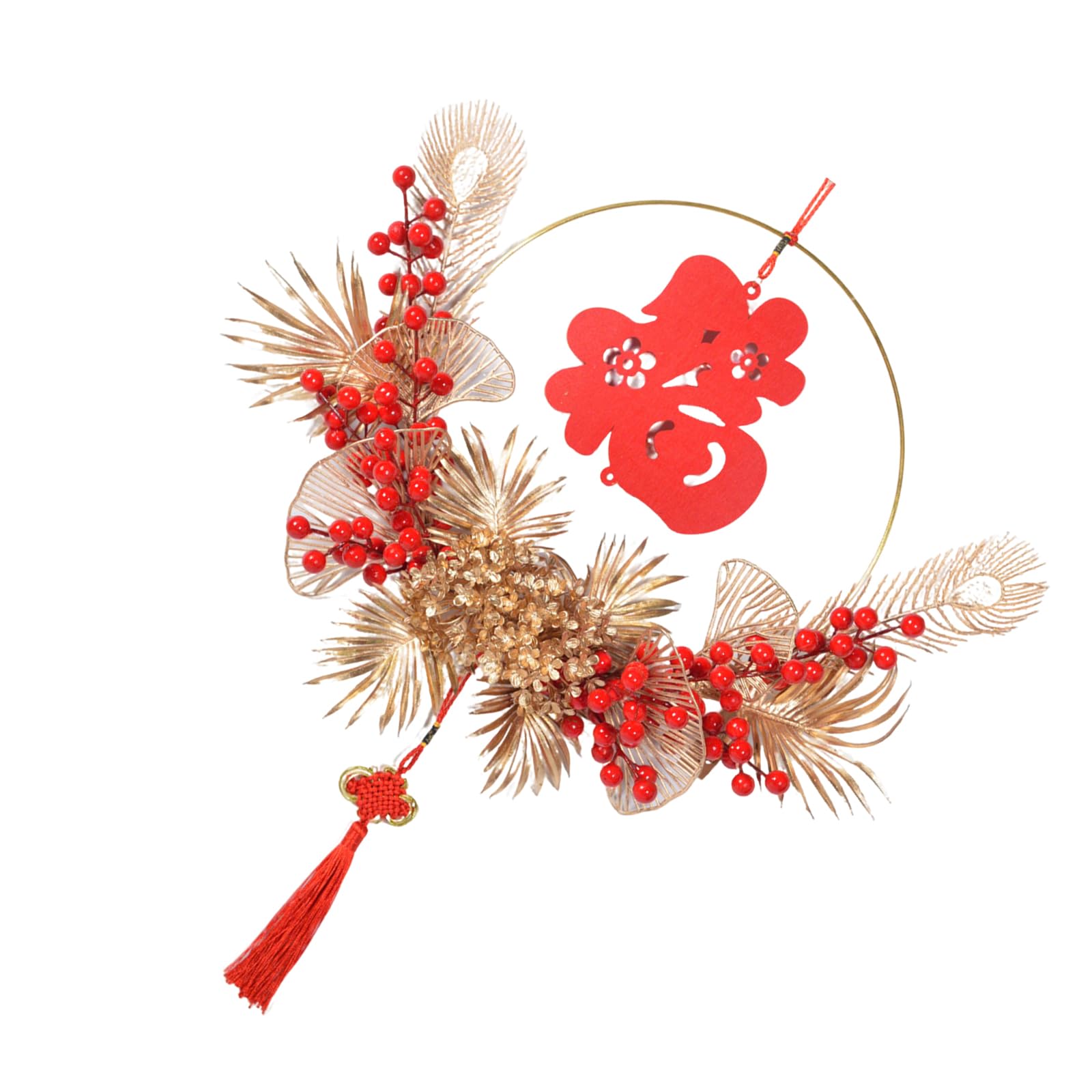 Buxuaaaa A Buxuaaa 40Cm Round Chinese New Year Wreath With Berries Front Door Hanger For Home Decoration Indoor Nd Outdoor Window Pendant Indoor Outdoor Hanging Decoration