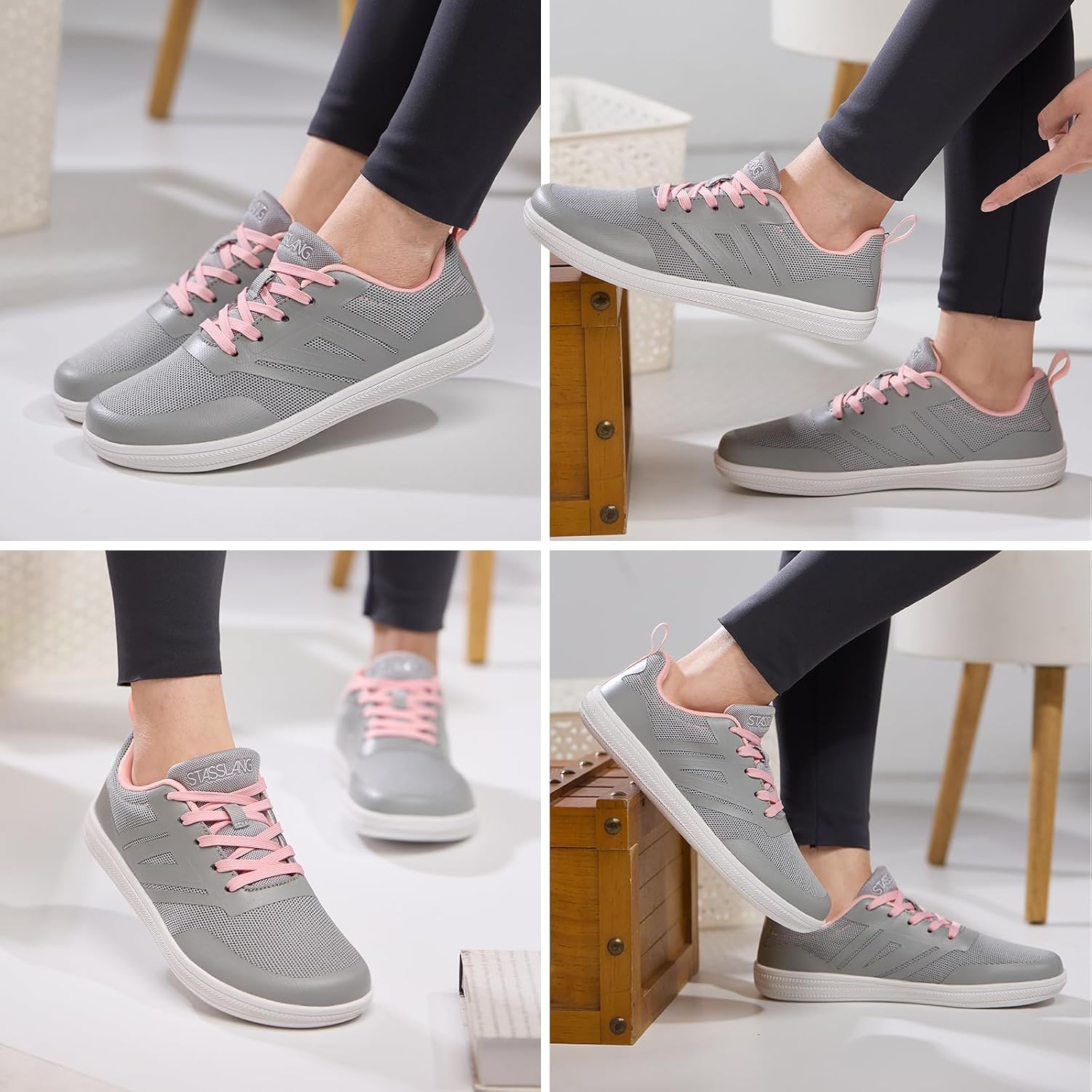 Stasslang Barefoot Shoes for Women Wide Toe Box Minimalist Zero Drop Sneakers Non-Slip Flexible Sole for Trail Hiking Walking Natural Stride