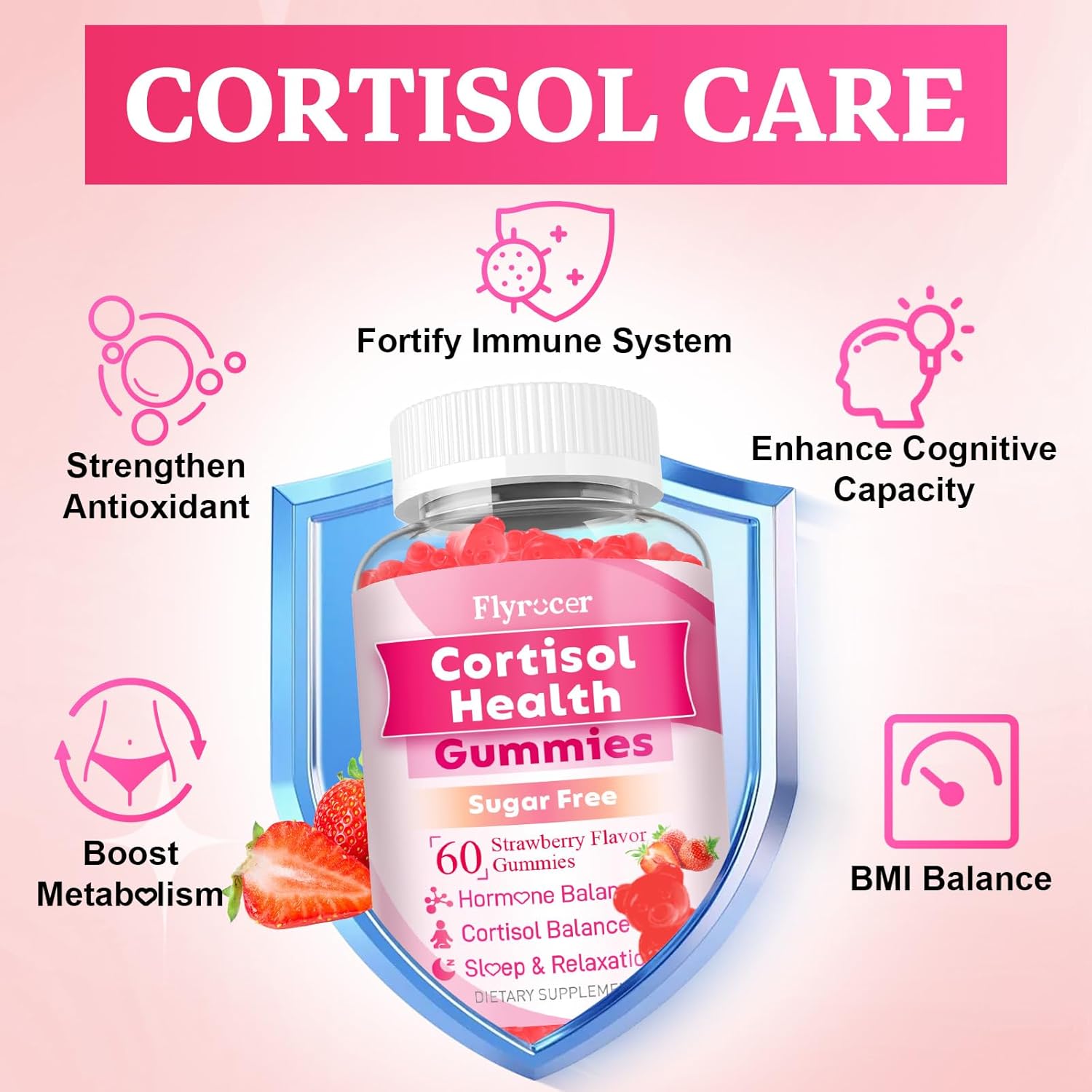 2 Pack Cortisol Supplements for Women & Men, 13 in 1 Cortisol Detox, Cortisol Manager Reducer with Ashwagandha, L-Theanine, Cortisol Balance Gummies-Hormone Balance, Focus, Calm, zzZ,Strawberry Flavor