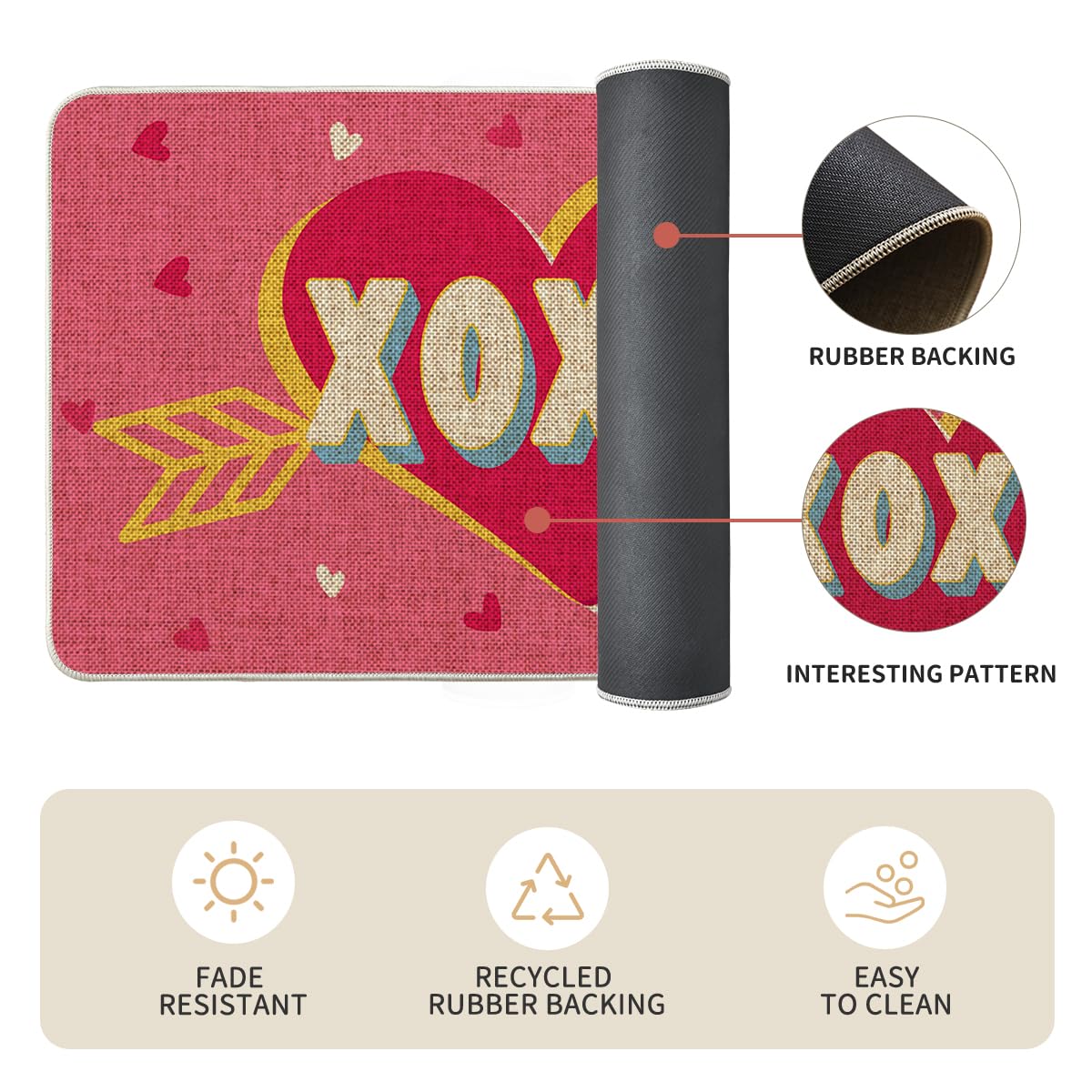 Artoid Mode Pink Cupid Love Heart Valentine's Day Kitchen Mats Set of 2, Home Decor Low-Profile Kitchen Rugs for Floor - 17x29 and 17x47 Inch