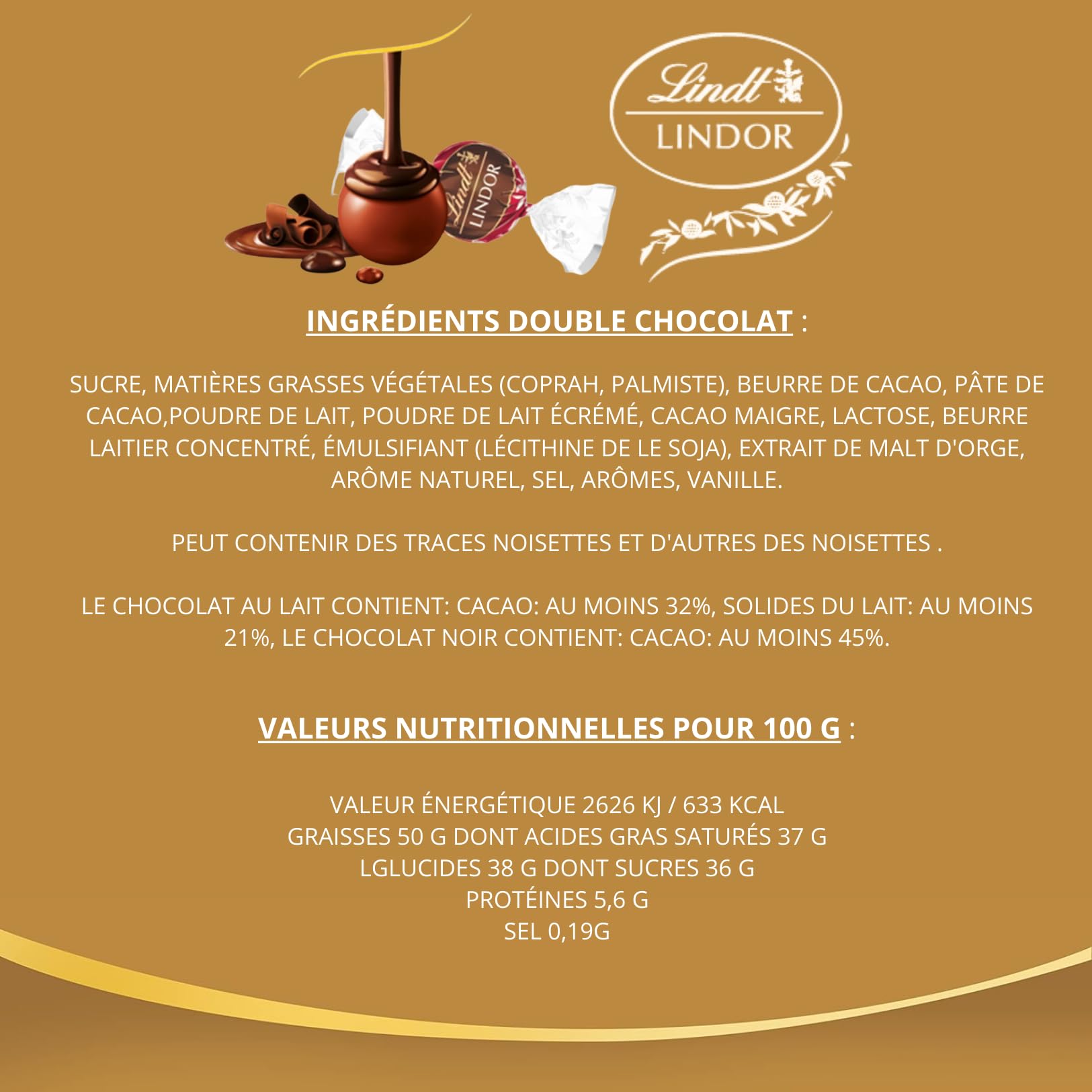 LINDT - 100 bouchées LINDOR Double Chocolat - Boîte 1,25 kg | Chocolats à Offrir ou à Partager pour un Anniversaire, une Fête, un Evènement - Grand Format, Candy Bar, Mariage, Baptême