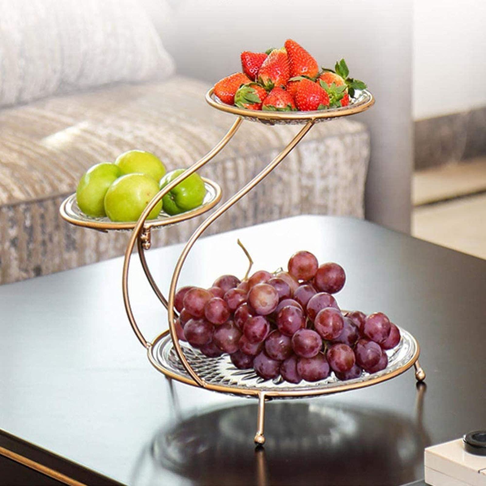 3-Tier Gold Metal Fruit Basket Bowl - Detachable, Countertop Storage For Kitchen, Fruits & Vegetables