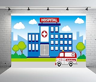 BELECO 7x5ft Fabric Cartoon Hospital Photography Backdrop Ambulance Medical Healthcare Background Nursing School Nurse Graduation Doctor Nurses Theme Party Decorations Kids Photo Studio Props