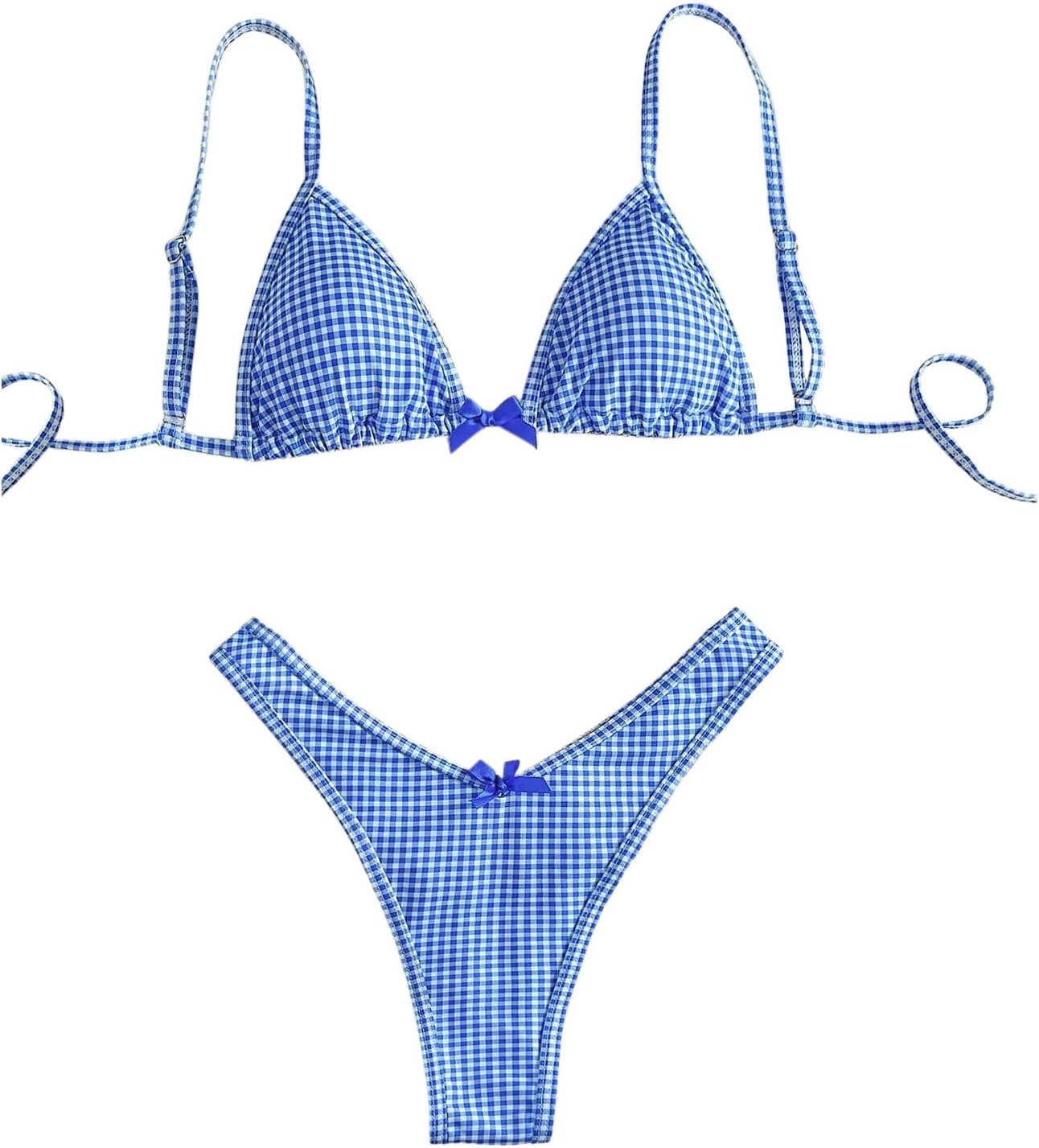 Women's 2 Piece Y2K Gingham Bikini Sets Plaid Bow Triangle Bathing Suit