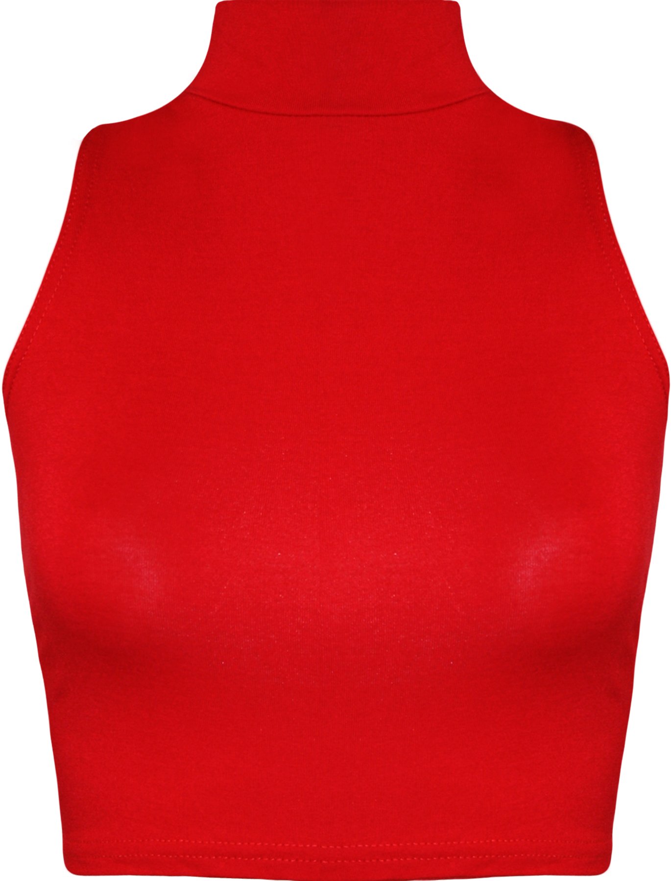 Wearall Women's Red Turtle Neck Crop Short Plain Sleeveless Polo Look Vest Top - 8/10