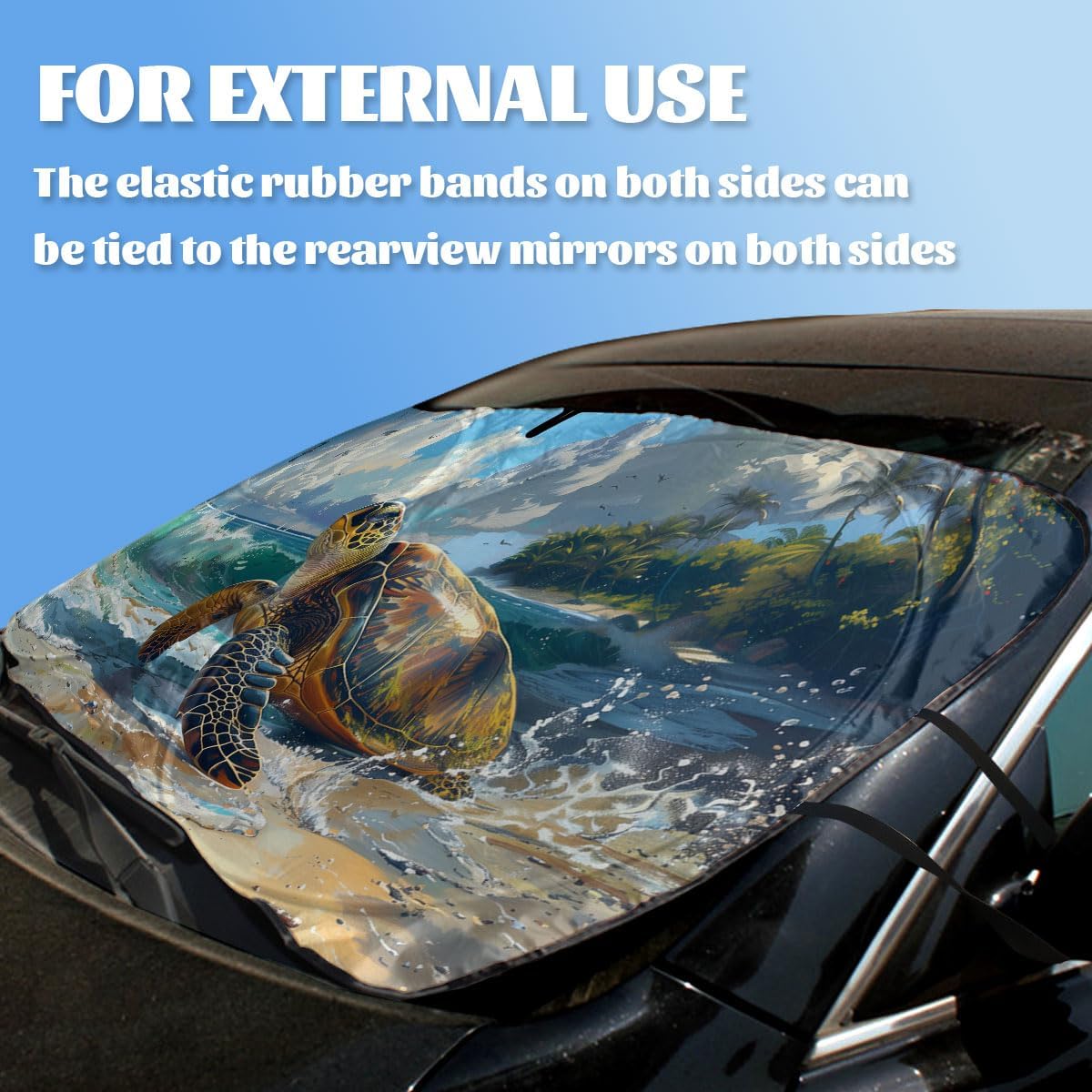 Beach Sea Turtle Car Windshield Sun Shade Nature Marine Life Heatshield Front Window Car Sun ​Shade Windshield Blocks UV Rays Sun Visor Protector for Car Sedan Truck SUV Accessories 59x31.5 Inch image 3