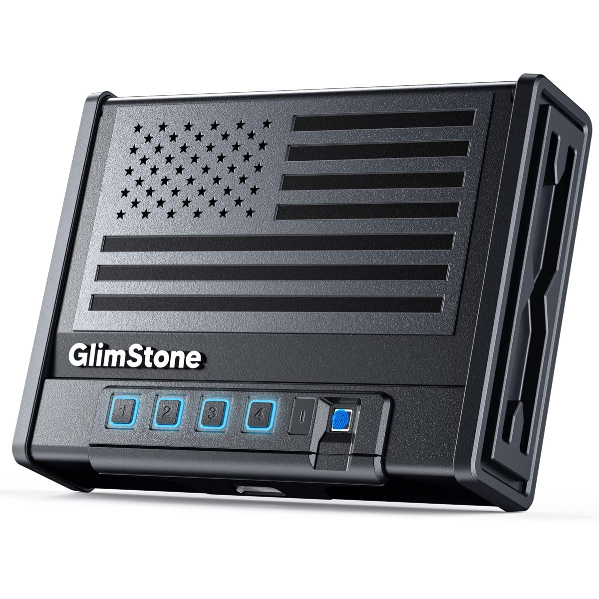 Glimstone Biometric Gun Safe for Pistols, Fingerprint Identification or Key Pad Quick-Access, Firearm Safety Device with 2 Keys, Smart Handgun Safe for Home Bedside Nightstand Car
