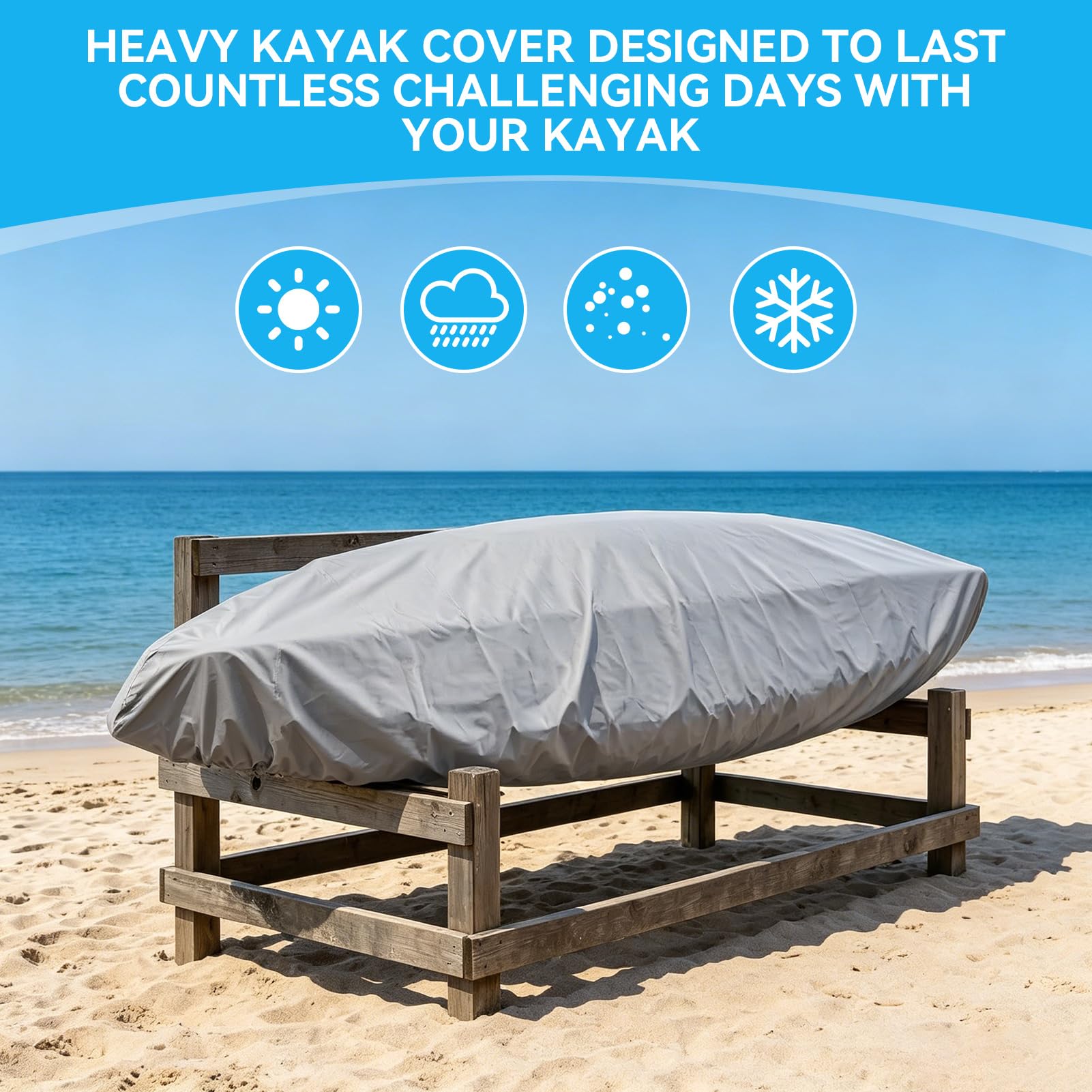 Copertura per kayak, copertura per kayak impermeabile resistente da 4,5 m Protezione solare UV Copertura antipolvere per canoa per barca da kayak da 3,6-4 m