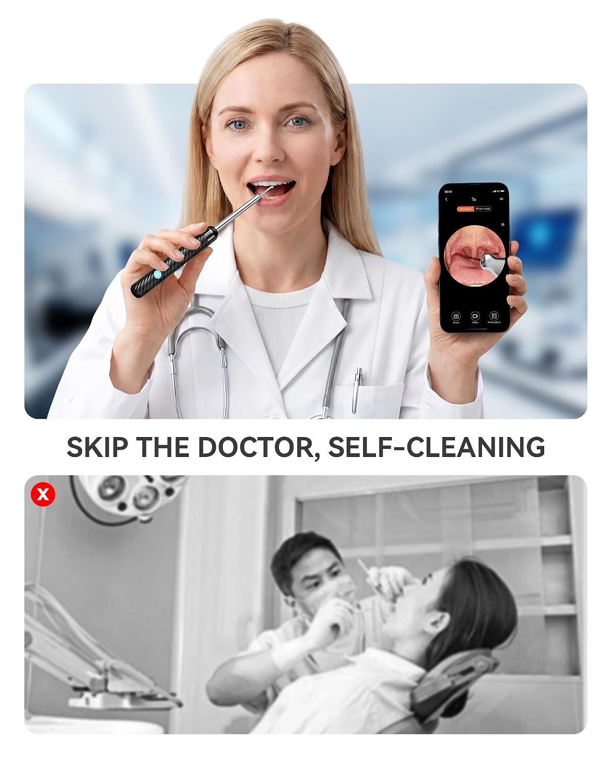 Upgraded Tonsil Stone Remover with Camera 1080P, Visual Tonsil Stone Removal Kit for Fighting Bad Breath, Take Photos & Record Videos, Food-grade Stainless Steel, IPX7, APP (Light black)