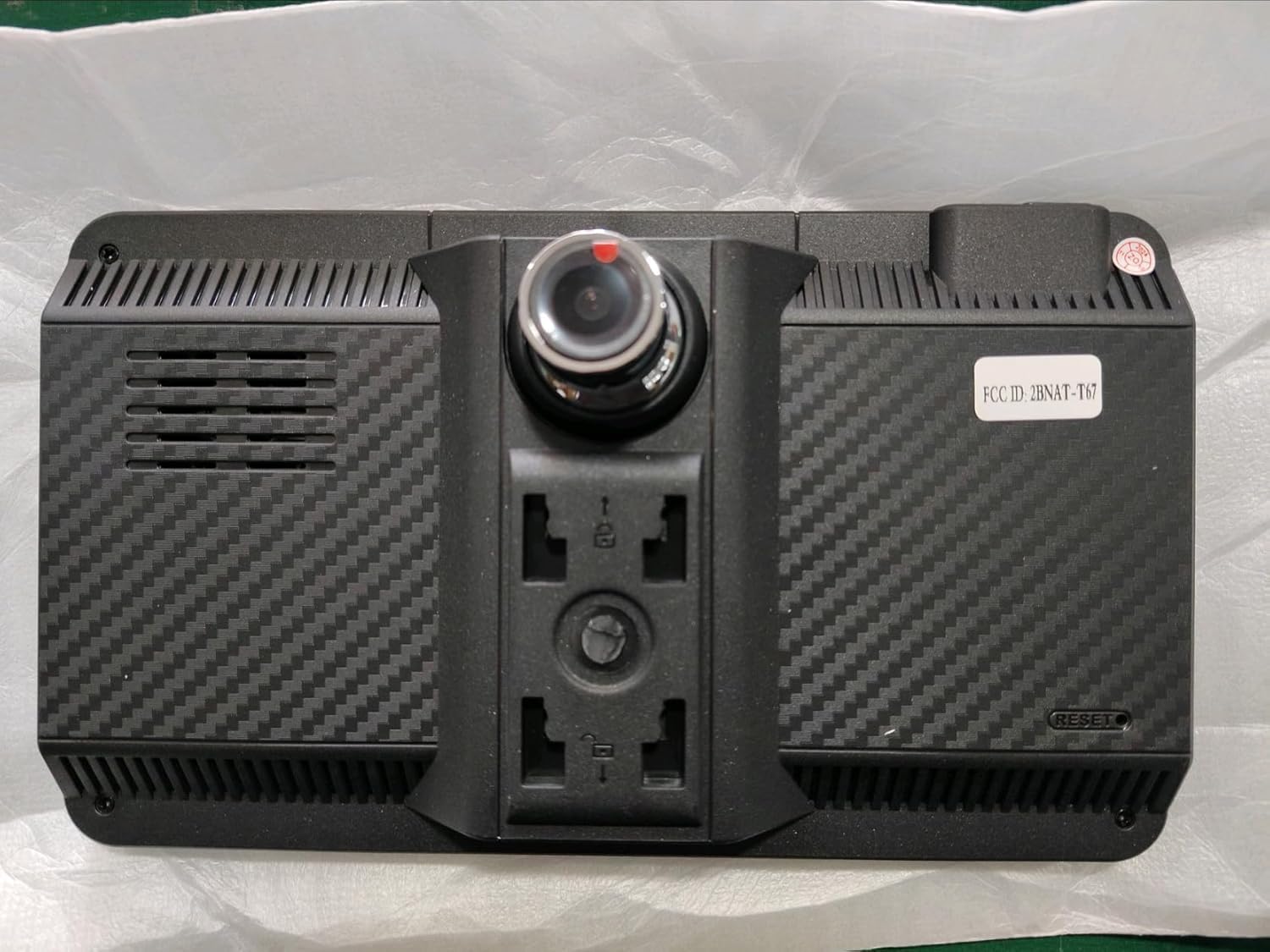 Back view of the Mrolik T67 unit showing FCC ID