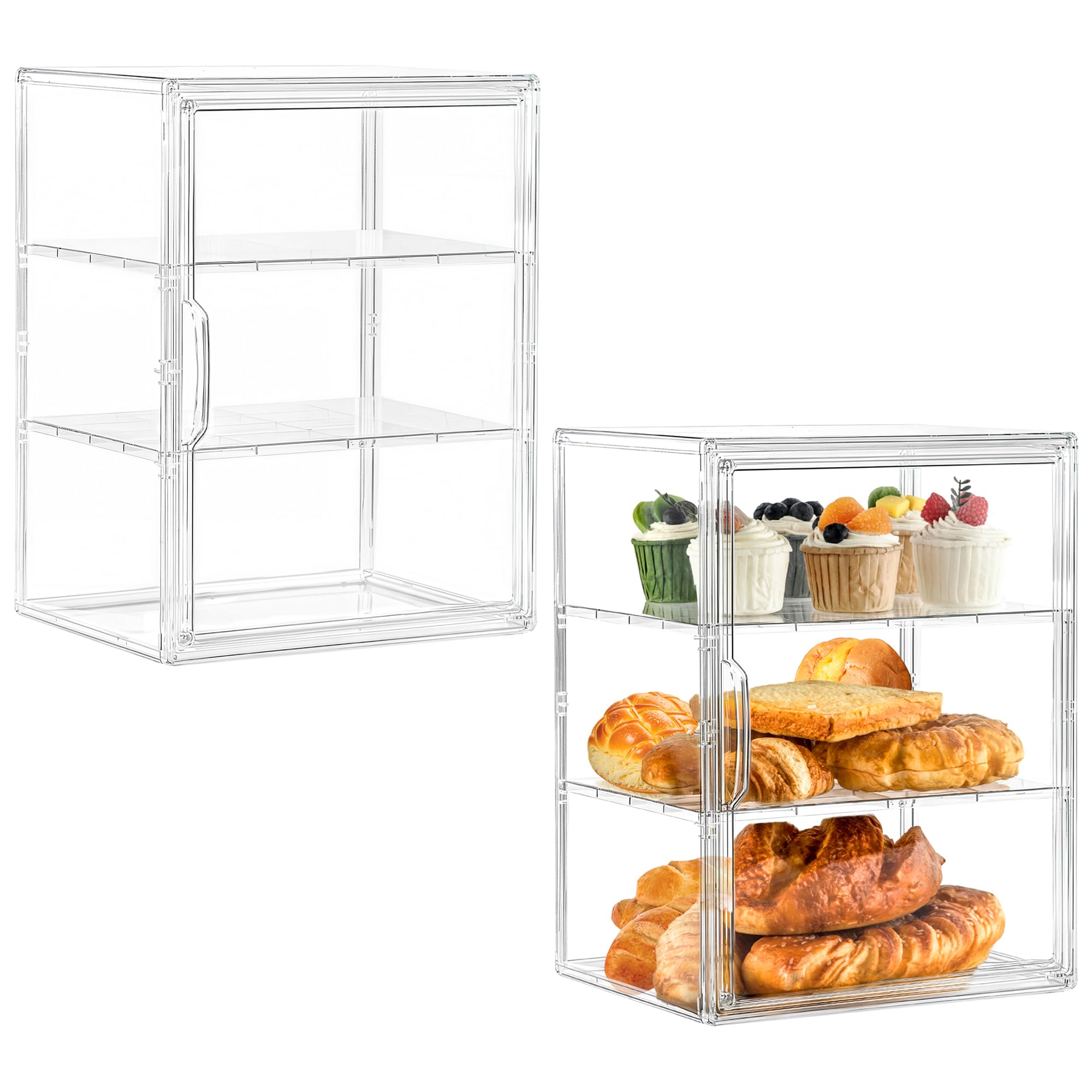 SANKEU Panera transparente grande de 3 capas para panadería para encimera de cocina, almacenamiento de pan casero, 10.6 pulgadas de largo x 8.7 pulgadas de ancho x 14.2 pulgadas de alto, paquete de 2