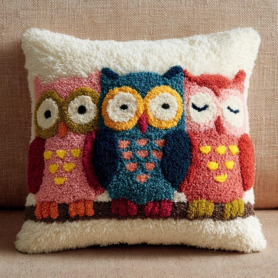 Taxpy DIY Latch Hook Pillow Kit Owl 17X17 Inch