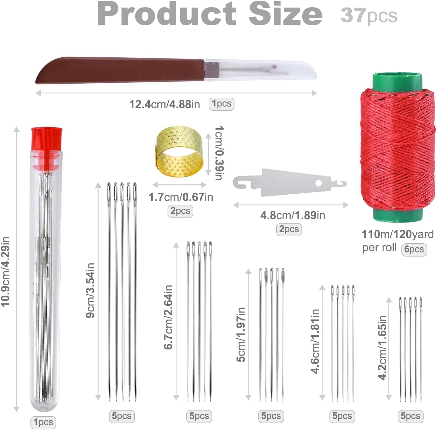 37Pcs Stainless Steel Sewing Needles for Big Eye Steel Sewing Needles Kit with Sewing Kit for Adults - Steel Needles for Hand Sewing Kit with Thread Kit, Threader and Needle Repair Kit - Image 2