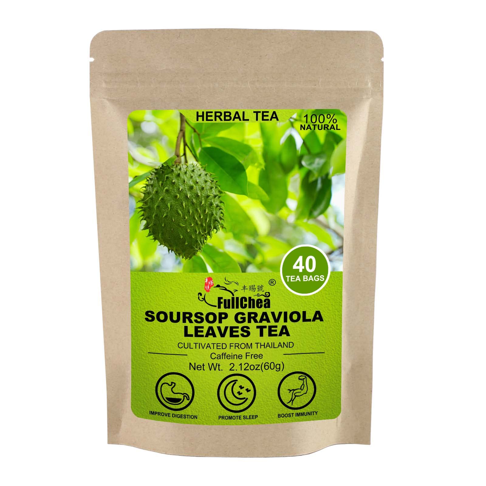 Buy FullChea Soursop Leaves Tea Bags, 40 Teabags, 1.5g/bag Premium