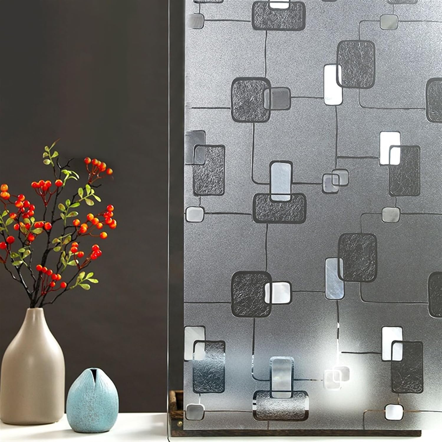 Frosted Glass Window Film, Decorative Window Privacy Film, Stained Glass Window Sticker, Sun Blocking Static Clings Window Clings for Home Bathroom Circles Pattern 23.6 x 197 Inch