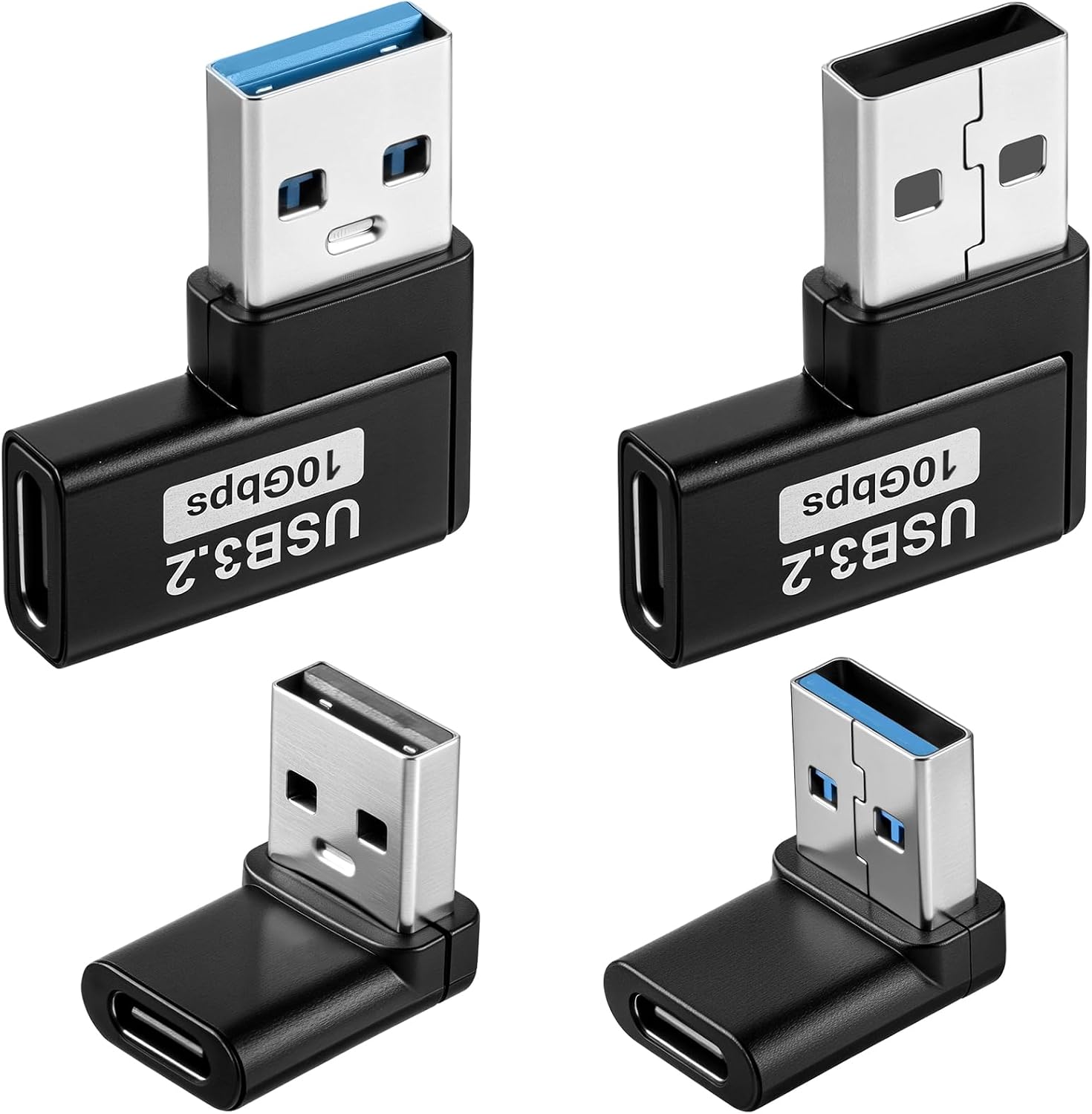 4 Pack 90 Degree USB to USB C Adapter, USB A Male to Type C Female Extender Connector Right Angle Type-C Female to A Male Converter Type Plug Adapter for PC, Laptop, USB-A Charger, Power Bank and More