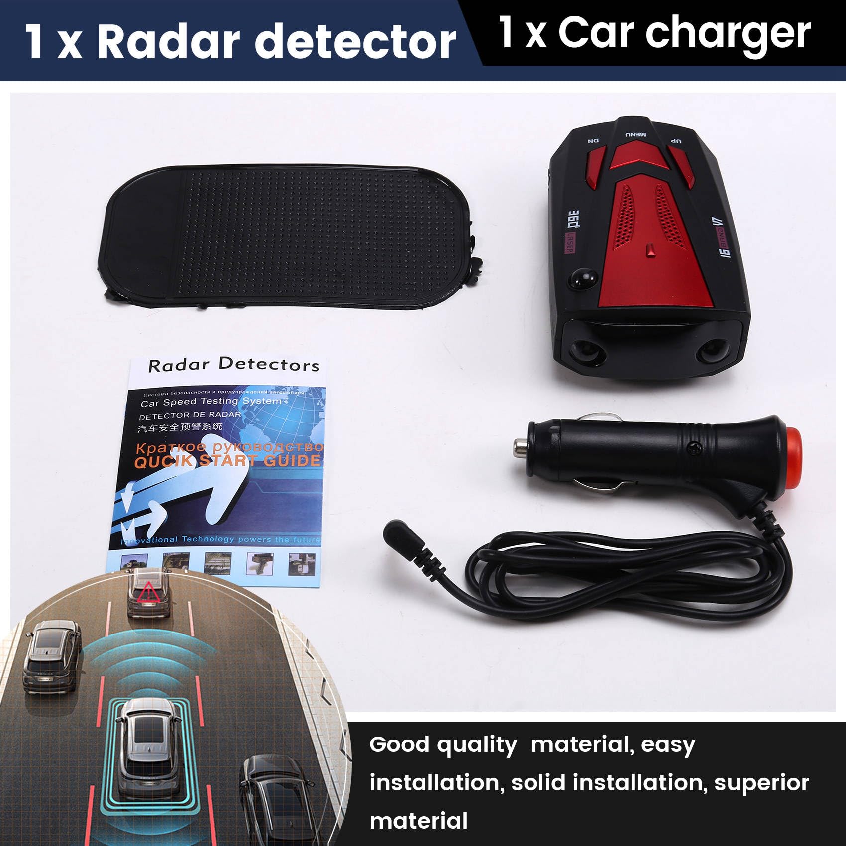 Détecteur de Radar pour Voitures Mode Ville/Autoroute Automatique à 360 Degrés Invite Vocale Aides à la Conduite pour Voitures