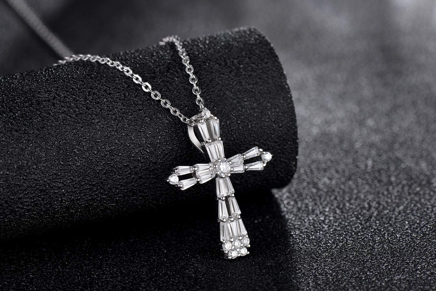 Cross Necklace for Women With 925 Sterling Silver Chain,Platinum Plated Cubic Zirconia Cross Pendant Necklace, Mother's Day Gifts for Women