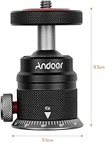Vista 5 de Andoer DSLR - Cabezal de bola de trípode de aleación de aluminio, montaje panorámico de 360° giratorio de 180° con base escalada, montaje universal