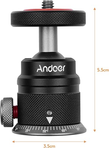 Miniatura 5 de Andoer DSLR - Cabezal de bola de trípode de aleación de aluminio, montaje panorámico de 360 giratorio de 180 con base escalada, montaje universal de