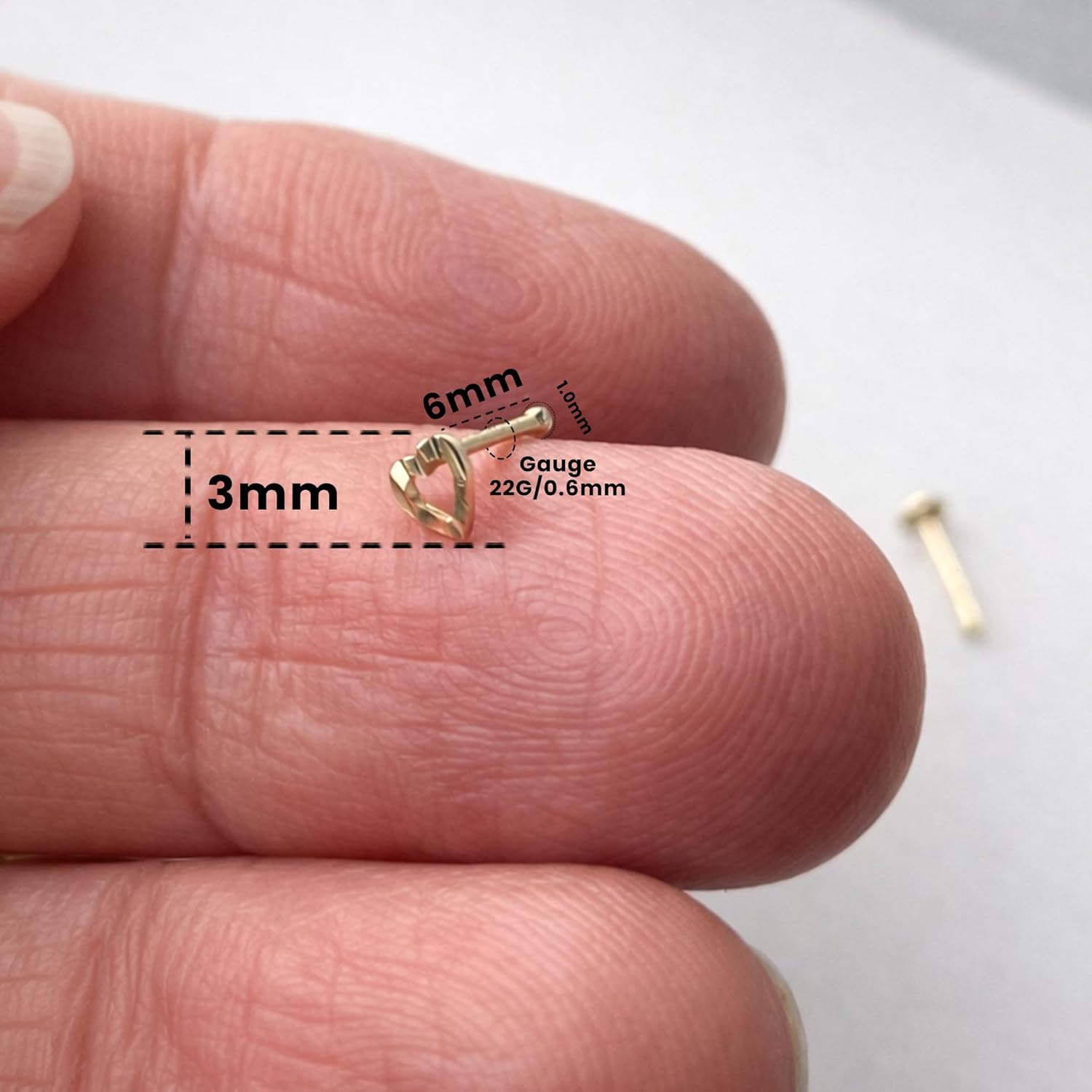 Ellie J Maui Nose Pin 14k Gold | Diamond Cut Heart Nose Bone | Tiny Cute Nose Piercing Stud | Gift Under 50 | Darling Dainty Heart Shaped Pierced Jewelry for the Nostril | 22g Gauge Nose jewelry - Image 2