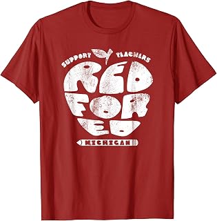 Red For Ed Michigan Teacher Vintage Apple Shape Strike March T-Shirt
