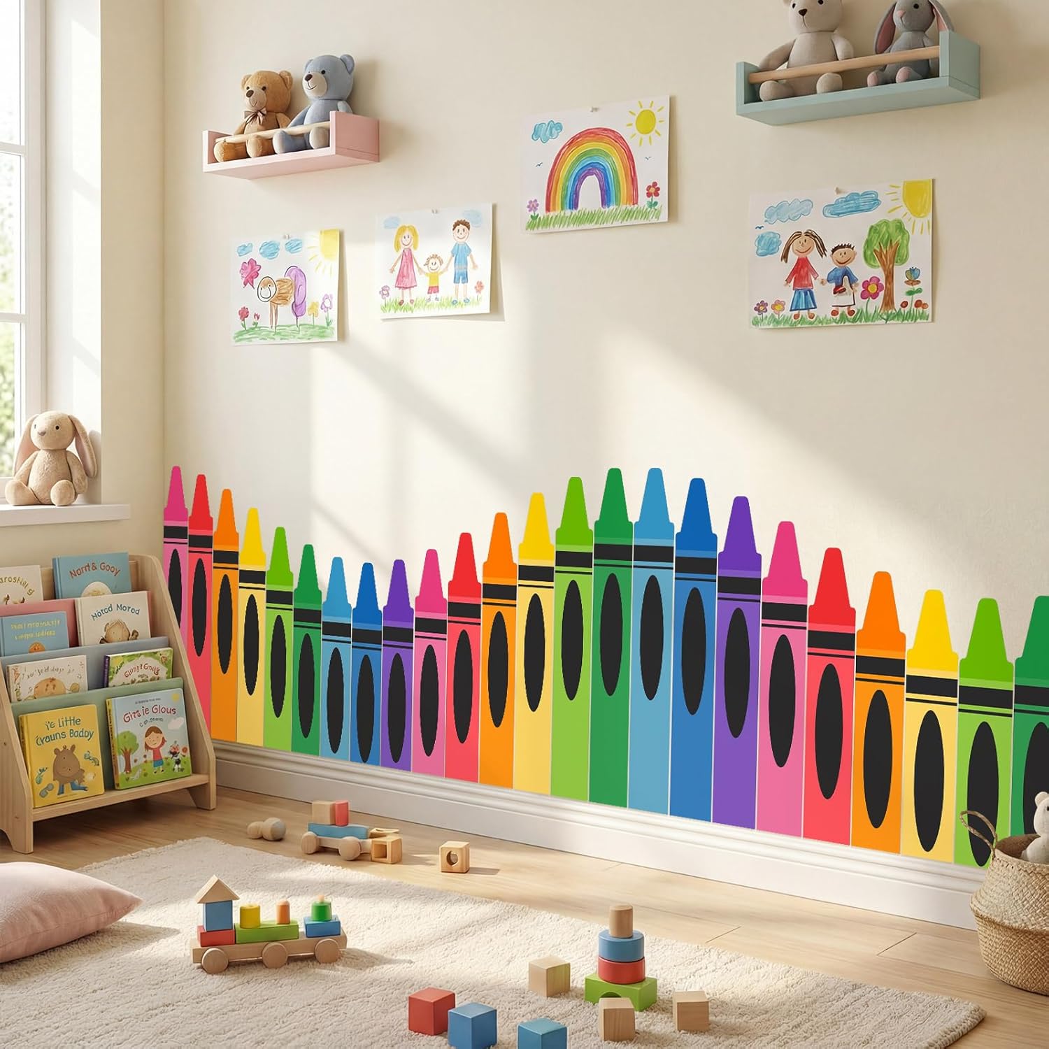 Gilprop 9.8 ft Rainbow Crayon Classroom Wall Decor Fabric Preschool Kindergarten Graduation Cuttable Crayon Classroom Decoration Backdrop with Adhesive Dots for Daycare End of The Year Back to School