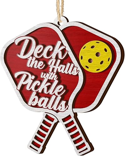 Miniatura 9 de V VIBEPY Adorno de pickleball impreso 2025, adornos de Navidad de pickleball, accesorios de regalo de pickleball de Navidad de 2 capas para colgar