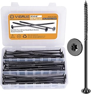 VIGRUE Deck Screws, Wood Screws - Star Drive Decking Screws for Timber, Log, Landscaping Wood, Rust-Resistant, Easy to Install, DIY Projector & Wood Working (50PCS #14X6)
