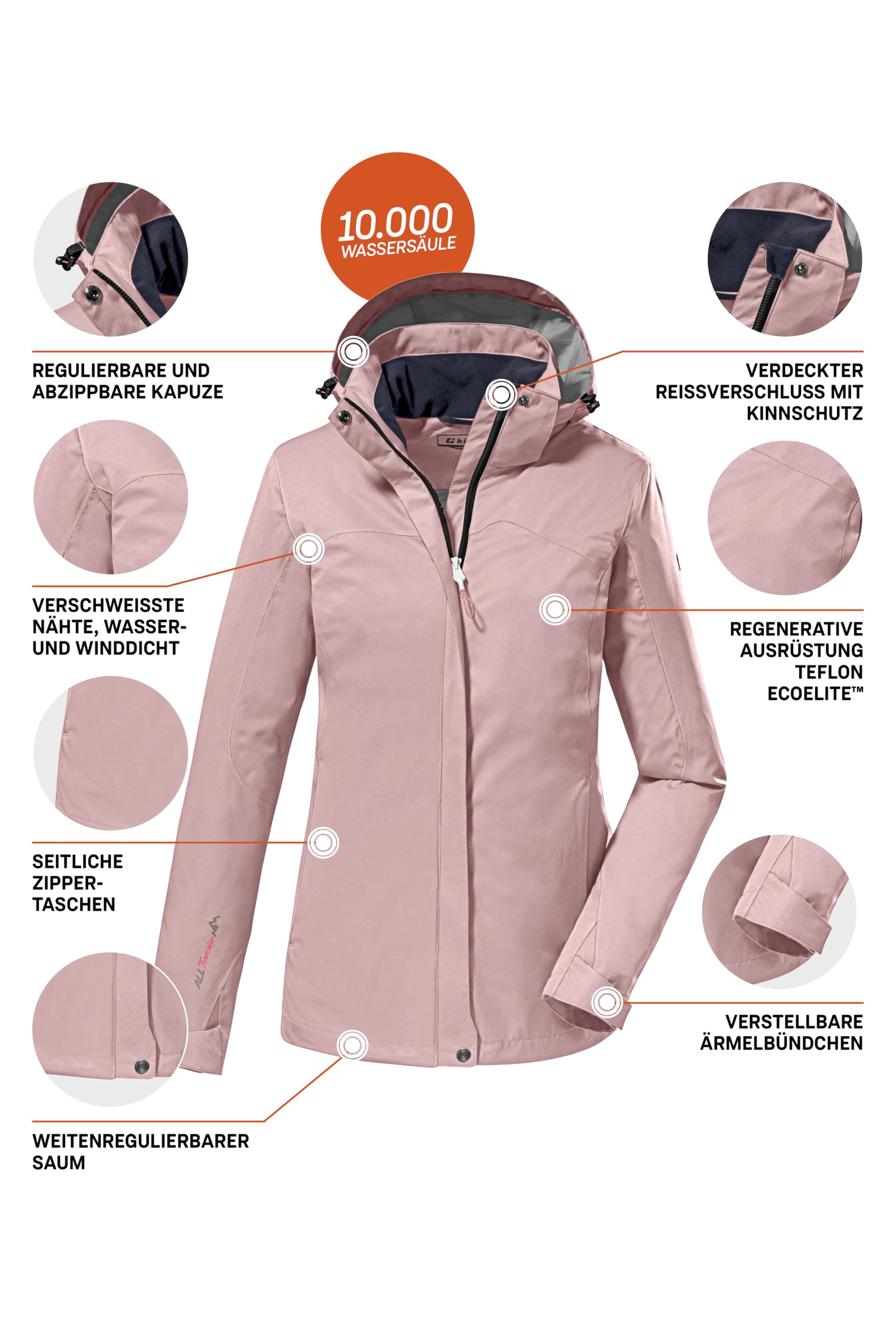 killtec Damen Funktionsjacke/Outdoorjacke mit abzippbarer Kapuze KOS 133 WMN JCKT, malve rose, 54, 38383-000