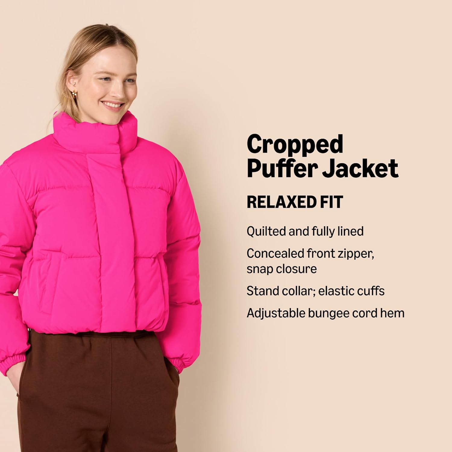 Amazon Essentials Women's Cropped Full-Zip Puffer Jacket (Quilted Matte or Sherpa Fleece) - Image 2