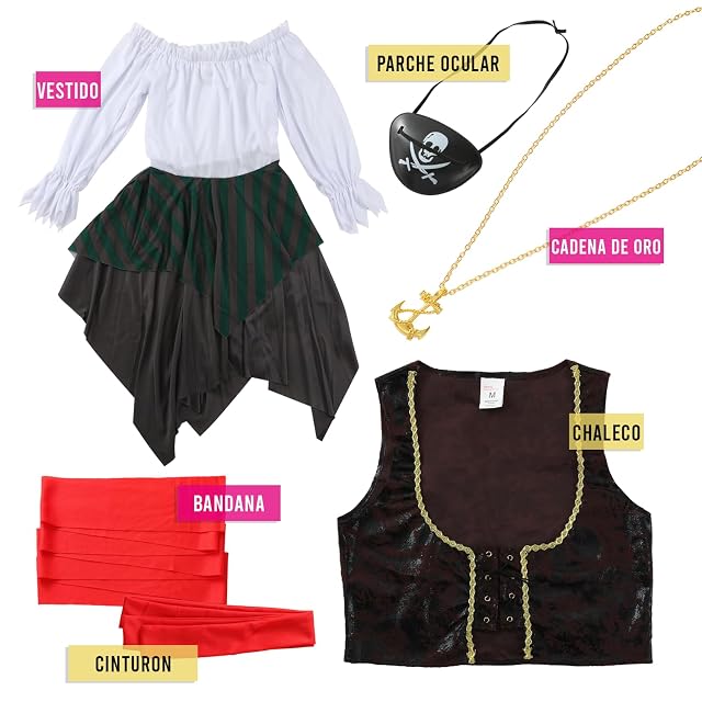 Foto 3 de 6 de Festicy disfraz pirata mujer completo I Talla L I Accesorios pirata mujer