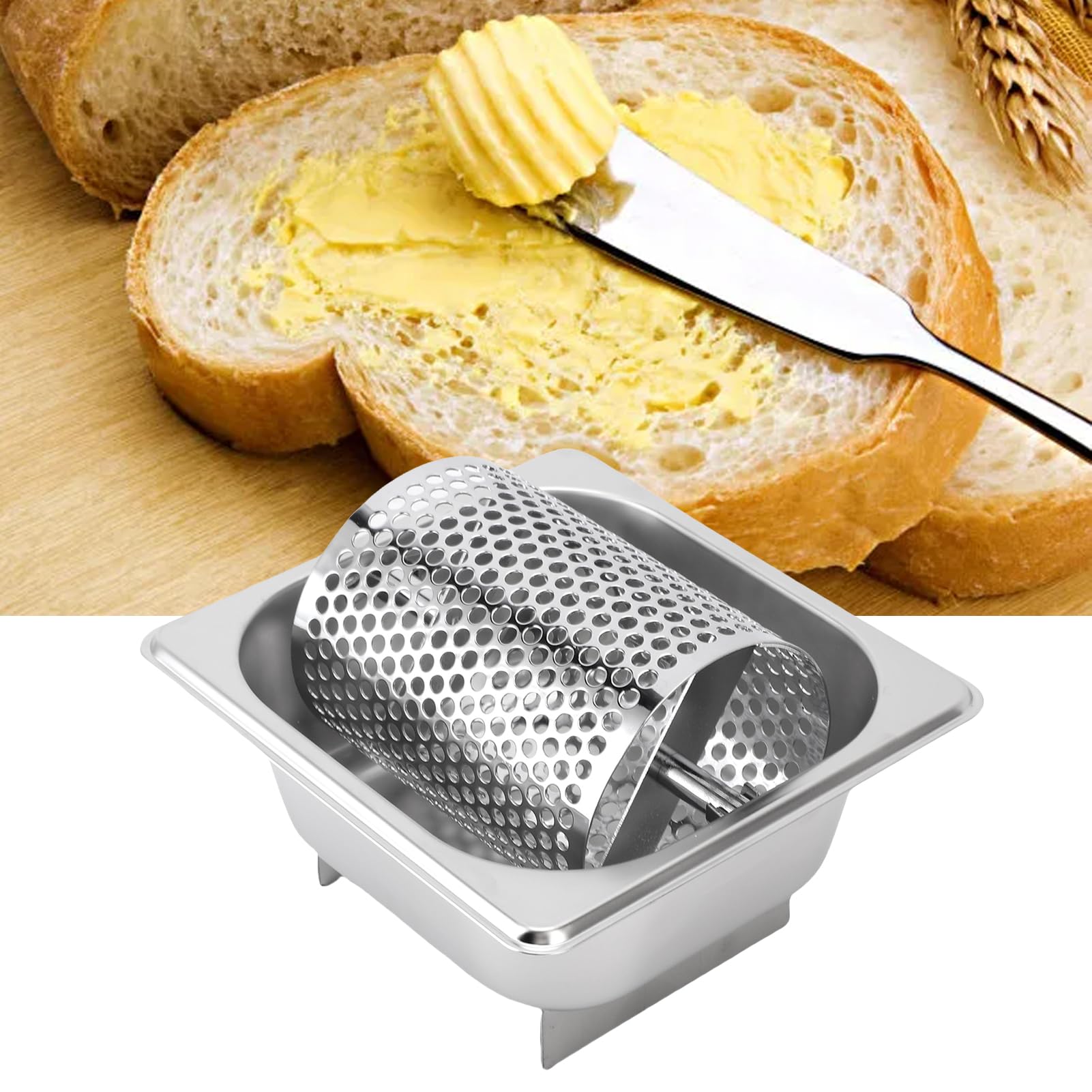 Tnfeeon Outil à Rouleaux de Beurre, 304 Roule D'épandage de Beurre à Pain en Acier Inoxydable avec Pieds de Support pour Restaurant Grill Extérieur Pain Rouleau Pratique, Propagation