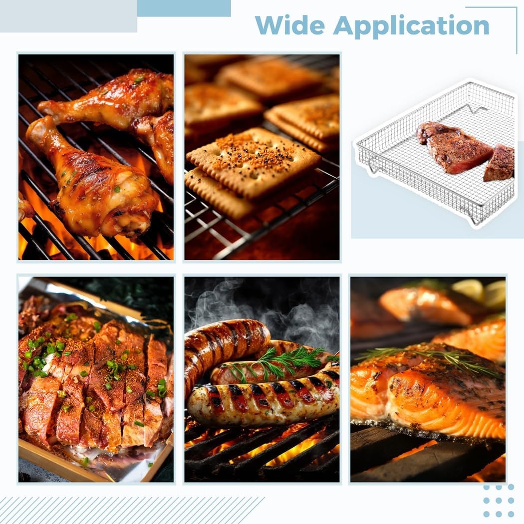 11.4X9.9X2 Air Fryer Basket with Raised Feet, Multi-Purpose Grilling Rack, Toaster Oven Replacement Tray