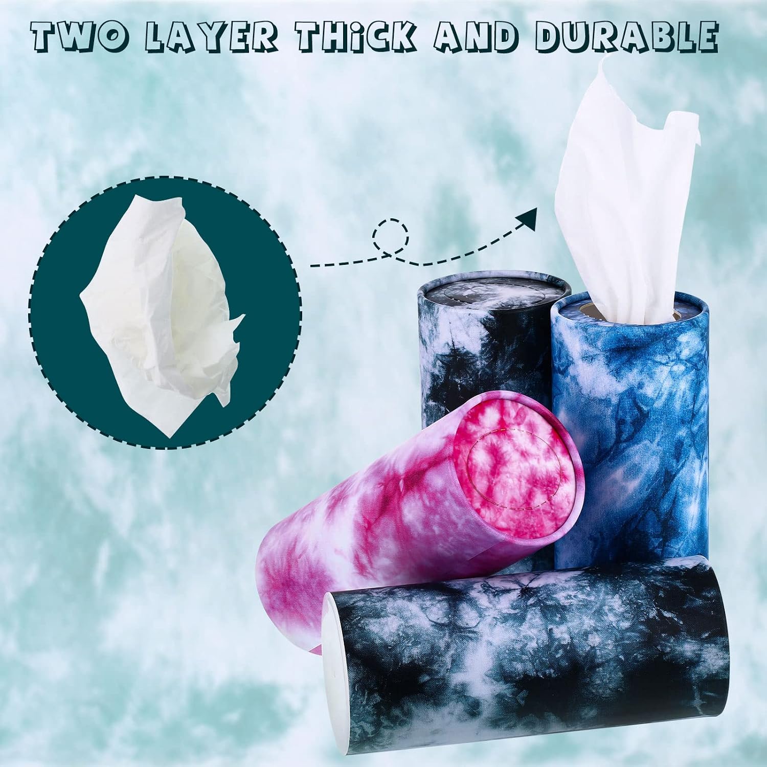 8 Pack Car Tissue Holder with Facial Tissue Bulk Cylinder Car Tissues Round Tissue Boxes for Car Travel Tissues Fit for Car Cup Holder Car Tissues Box Round Container (Tie Dye Style)