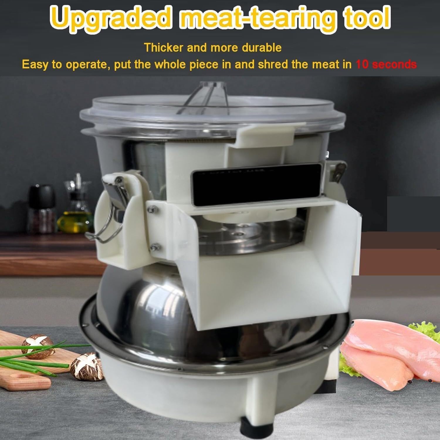Trituradora de Pollo eléctrica: Carne de Alto Torque para Pollo y ternera cocidos, herramienta de trituración de Acero inoxidable con Ventana Visible